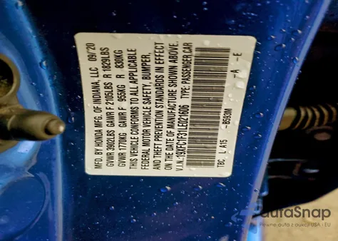 2020 Honda Civic Ex z USA, uszkodzony, nr VIN 19XFC1F31LE021606